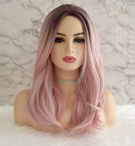 VEBONNY Dark Rooted Ombre Pink Wigs