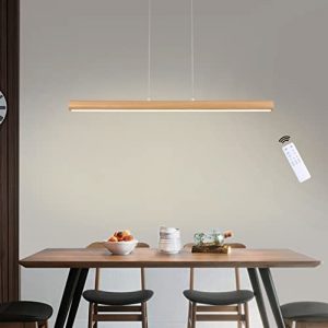 FANLG LED Pendelleuchte Holz, 90CM dimmbare Hängeleuchte Esstisch mit Fernbedienung