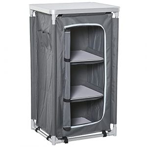 Outsunny Campingschrank faltbar Küchenbox tragbar mit Arbeitsplatte Tragetasche 3 Ablagen