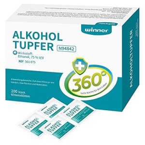 Winner Medical 200 Stück 75% Ethanol Alkoholtupfer,4-lagig quadratisch